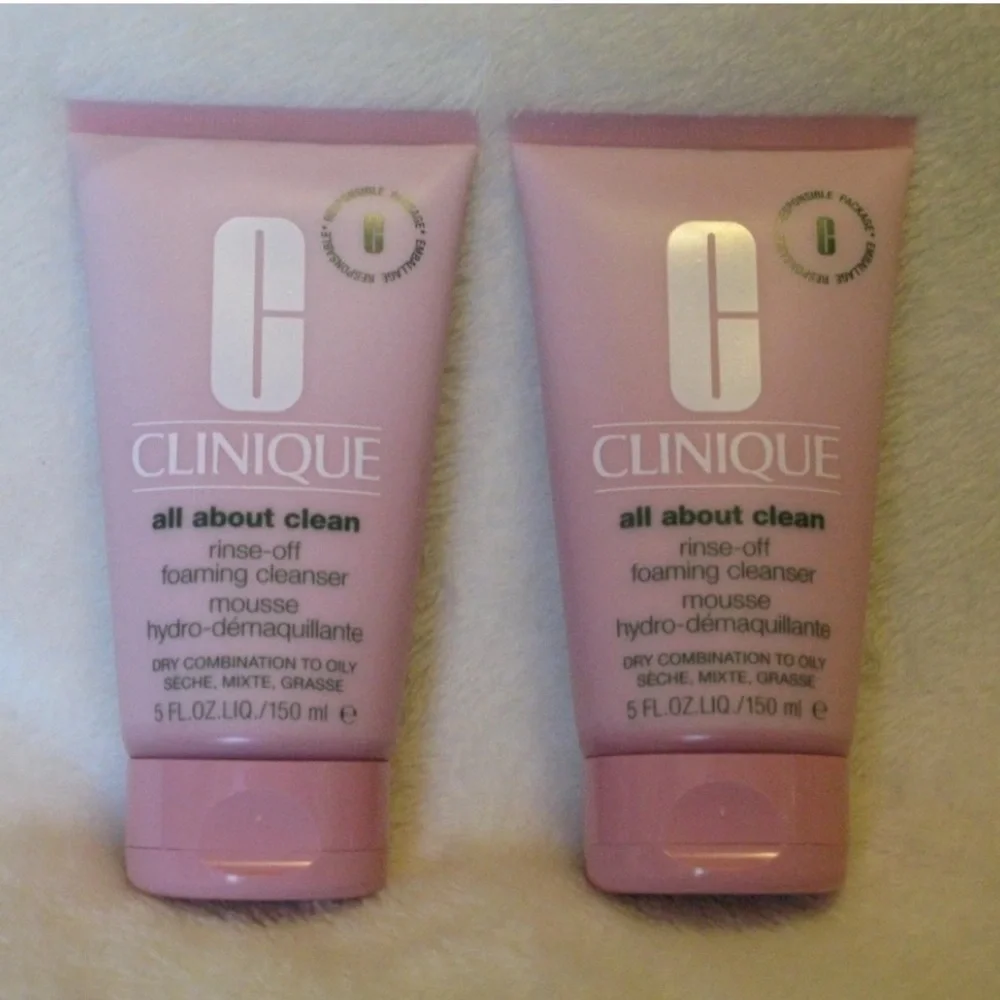 Clinique All About Clean Rinse-Off Foaming Cleanser Set of Two 5oz Full Size